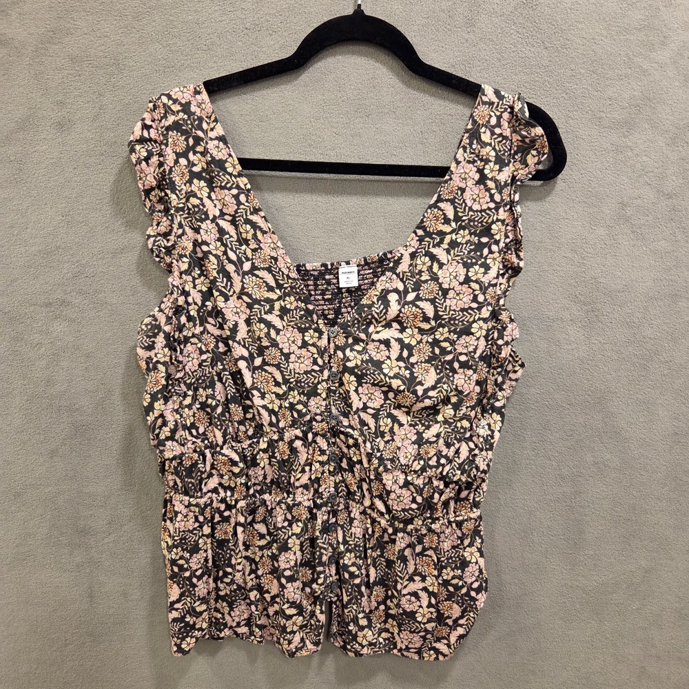 Old Navy Smocked Milkmaid Shirt Blouse Women Size XL Coquette Cottagecore Floral
